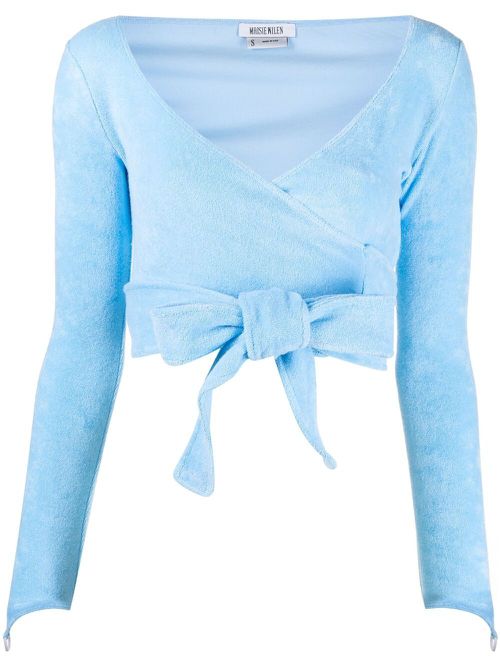 Knitted wrap crop top - Blue