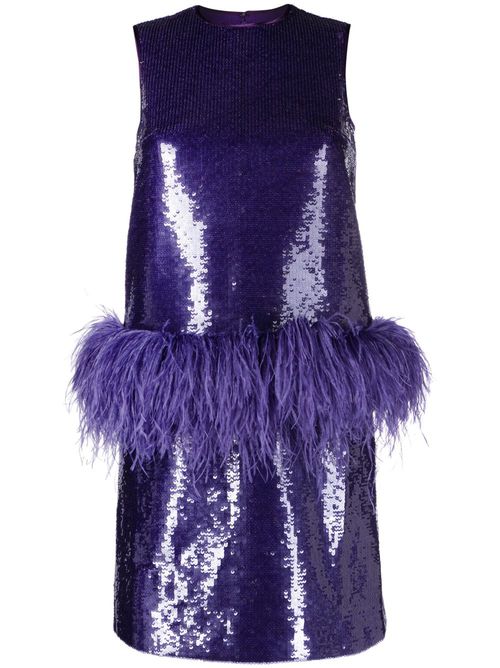Aura feather-embellished minidress - Purple