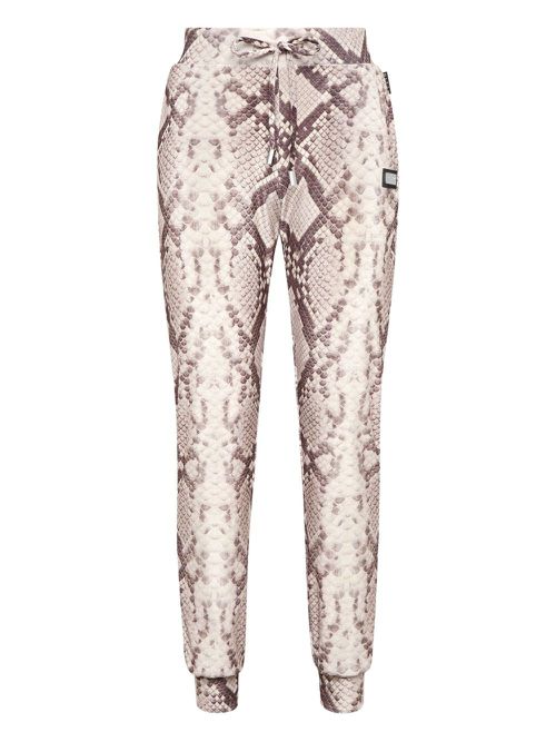 Python-print drawstring trousers - Brown