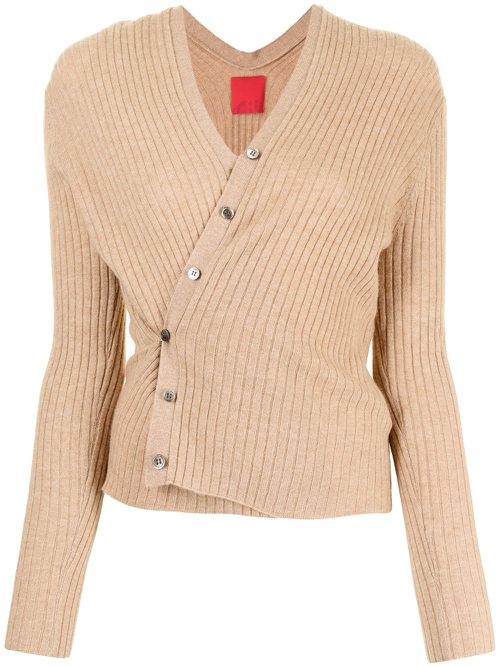 Inez ribbed-knit cropped cardigan - Brown