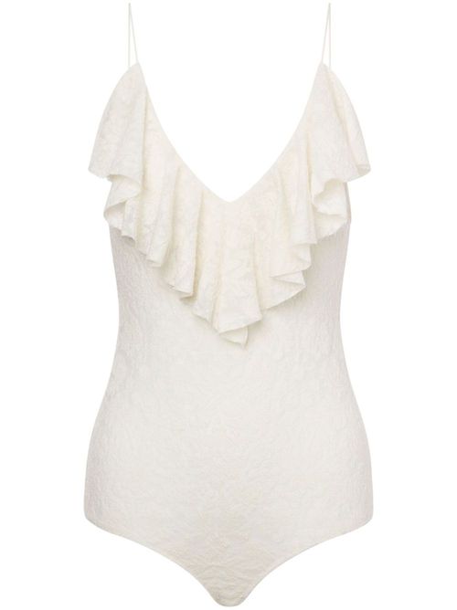 Ruffle-detailing bodysuit - White