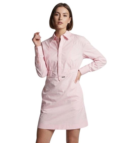 Pink Shirt Collar Mini Dress