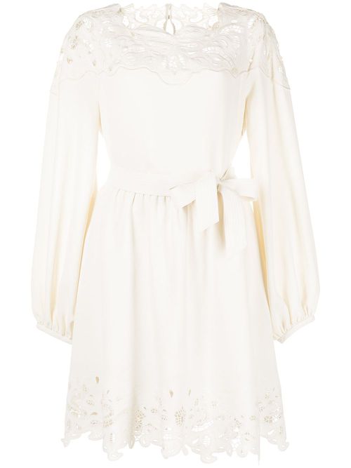 Avra paisley-embroidered mini dress - White