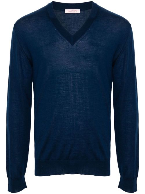 V-neck virgin-wool jumper - Blue
