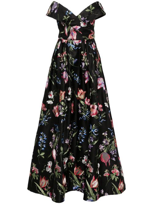 Alex floral-embroidered gown - Black