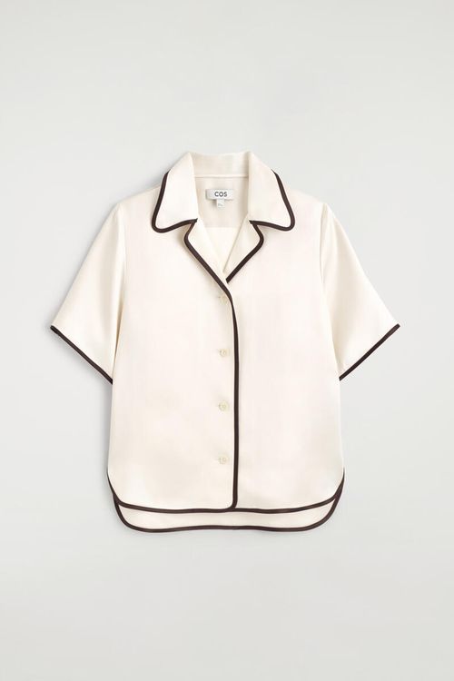 Contrast-Piped Satin Shirt