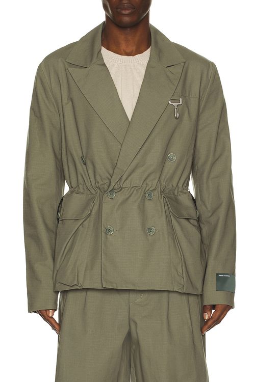 Reese Cooper Cotton Ripstop Double Breasted Blazer in Sage - Sage. L also in