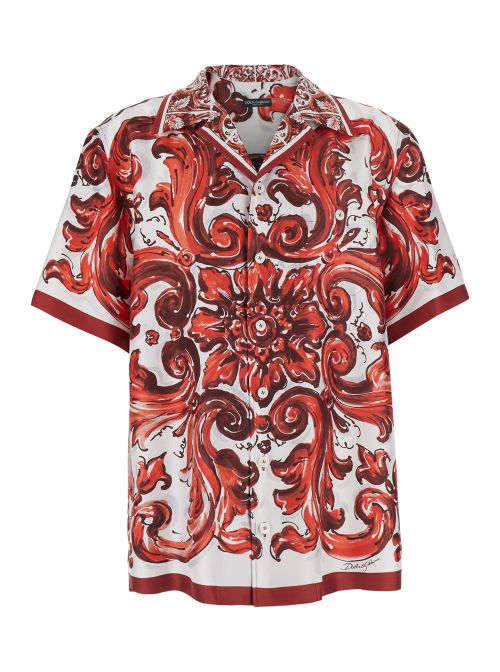 Maiolica Silk Bowling Shirt — Red