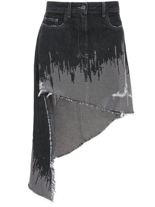 Studded asymmetric denim skirt - Black