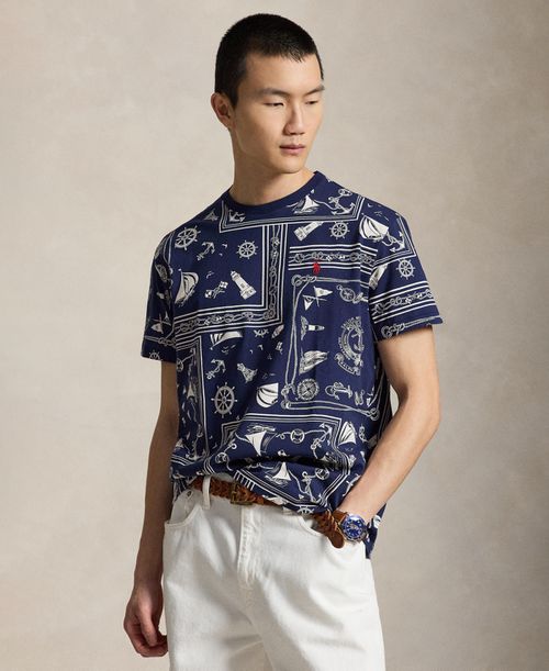 Men's Printed Crewneck T-Shirt - Nautical Bandana Patchwork/Newport Navy