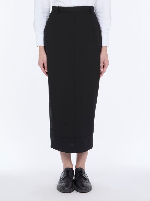 High-Waisted Hopsack Pencil Skirt — Black
