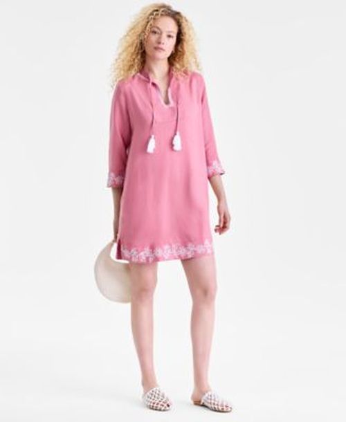 Womens 100 Linen Embroidered Dress Macys Exclusive