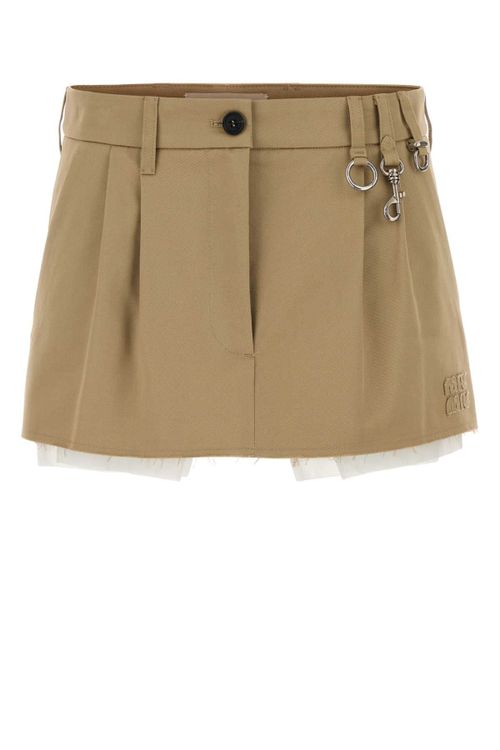 Pleated Cotton Skirt — Beige