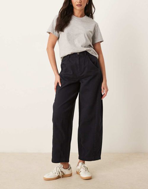 ASOS DESIGN cropped barrel leg jeans with button fly in navy