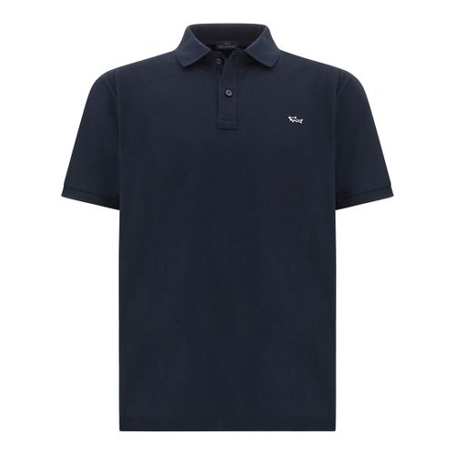 Double Piqué cotton polo shirt with Shark embroidery, Man, Blue