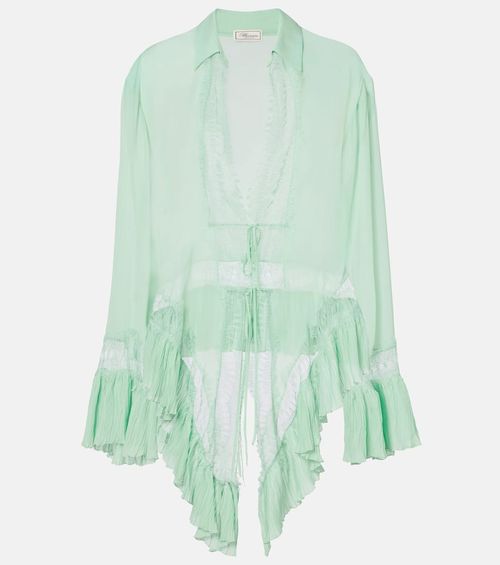 Lace-trimmed sheer georgette shirt