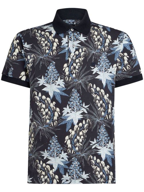 Leaf-print cotton polo shirt - Black