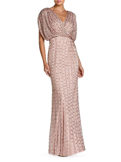 Women's Beaded Mesh Column Gown - Vintage Rose