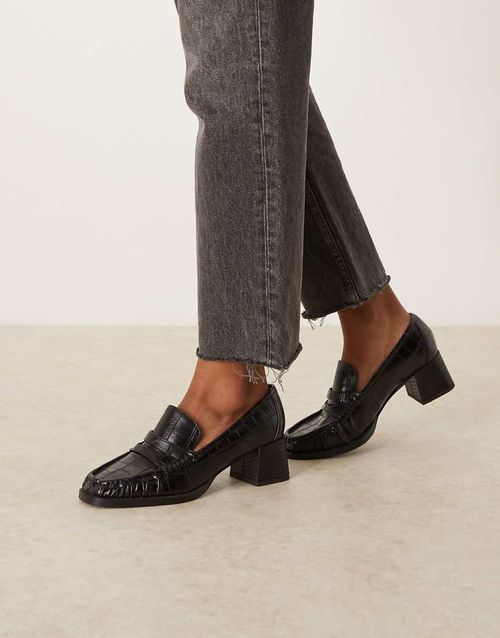 Siren mid heel loafers in black croc