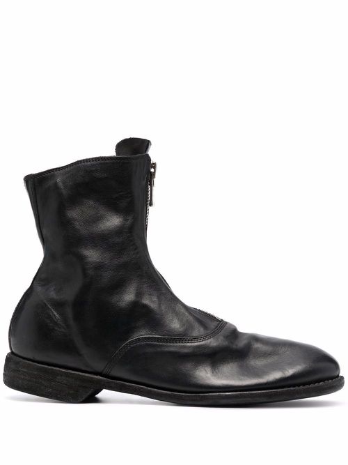 Leather zip-front ankle boots - Black