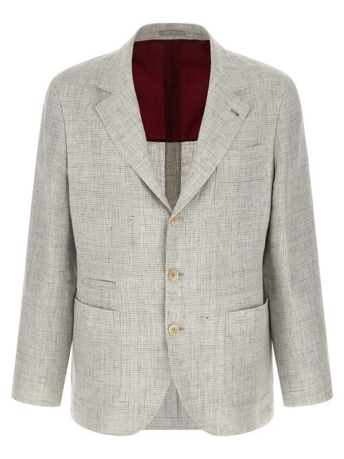 Linen Houndstooth Blazer — Beige