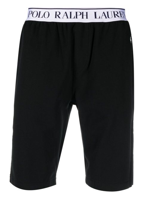 Logo-embroidery slim shorts - Black