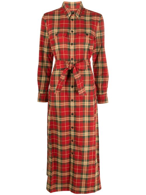 Plaid-pattern cotton midi dress - Red