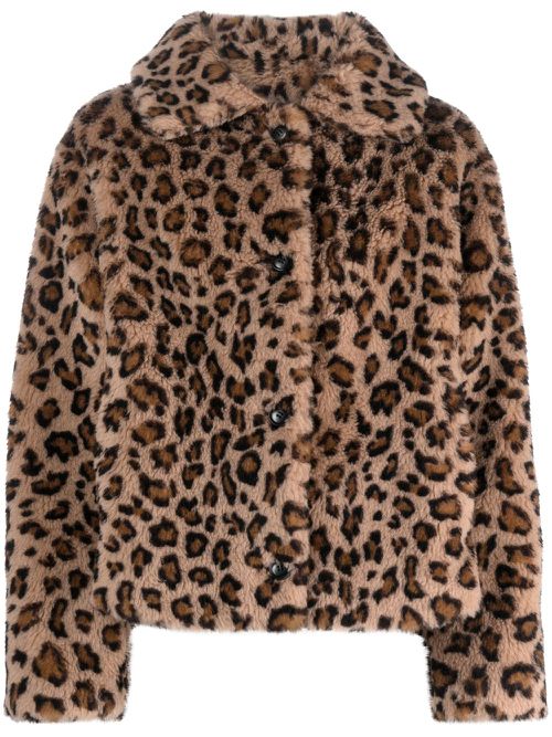 Leopard-print wool jacket - Brown