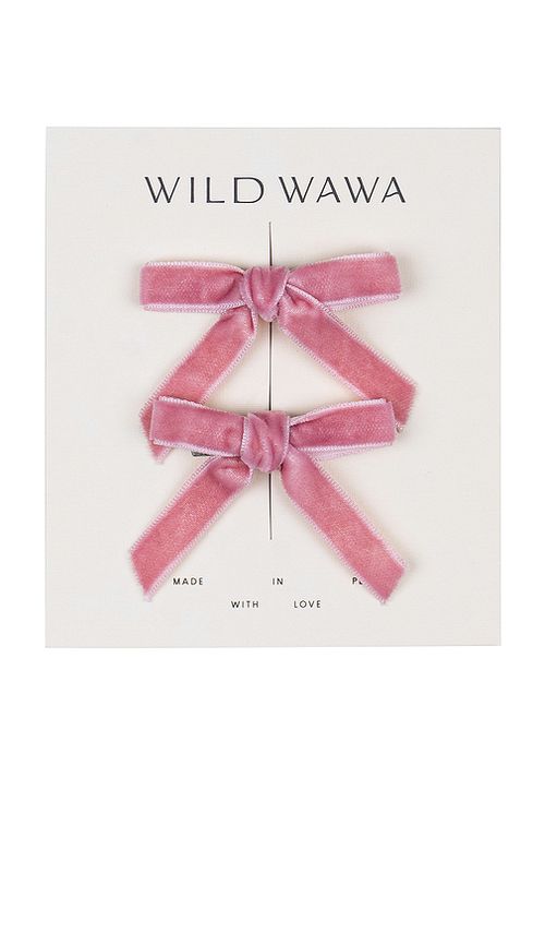 Wild Wawa Velvet Bow Clip Set in Vintage Bows Dusty Pink. a