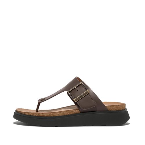 GEN-FF Buckle Leather Toe-Post Sandals, Outlet, Brown Mix, Size: US 8