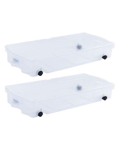 68 Qt Under Bed Wheeled Storage Boxes with Dual Hinged Lids (2 Pack) - Clear