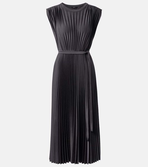 Volta belted plissé satin midi dress