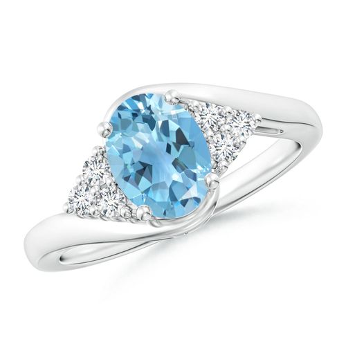 Angara 1.5 Carats Oval Swiss Blue Topaz Bypass Ring with Trio Diamond Accents in Platinum
