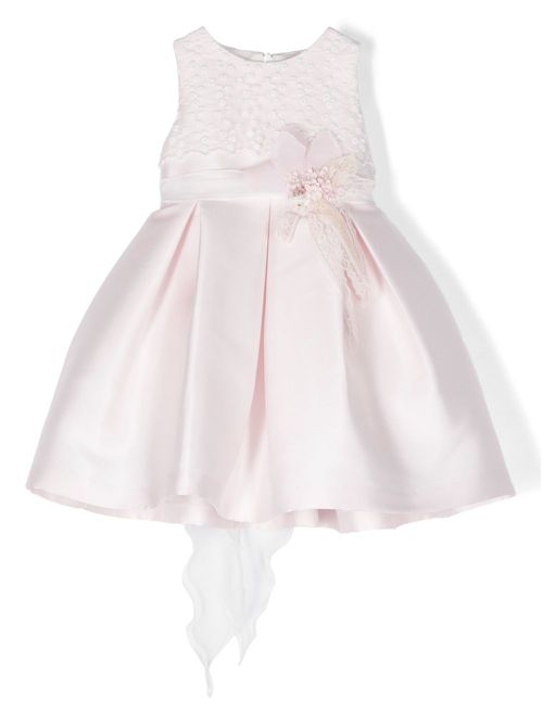 Floral-embroidered pleated tiered dress - Pink