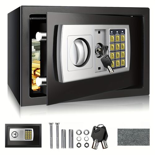 TEMU Electronic Box With Digital Keypad & 2 Manual Override Keys - Heavy-duty Steel Wall-safe With 3-digit Lock, 2-tier Storage For Cash, Jewelry