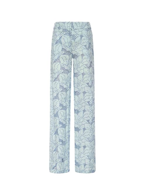 Linen Trousers With Orchid Embroidery