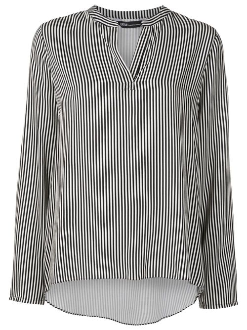 Vertical-stripe split-neck blouse - Black
