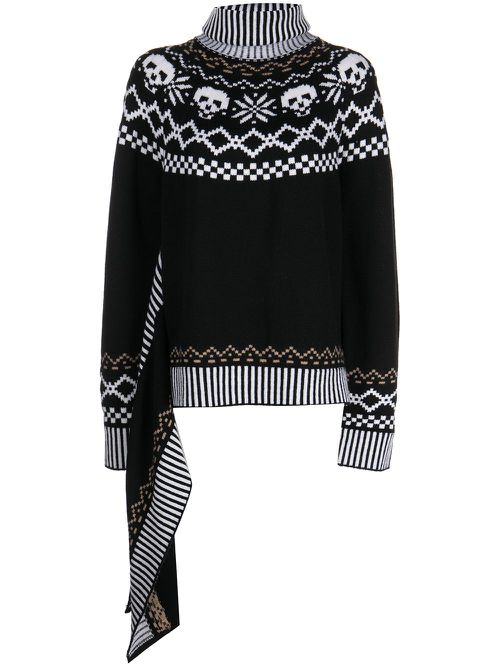 Wool intarsia-knit roll-neck jumper - Black
