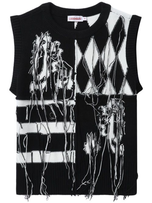 Embroidered cotton gilet - Black