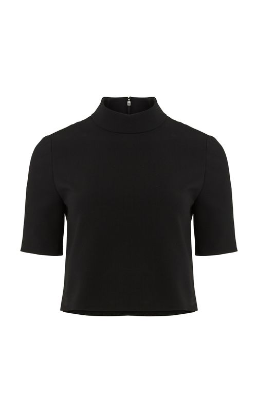 Short-Sleeve Wool-Blend Mockneck Top