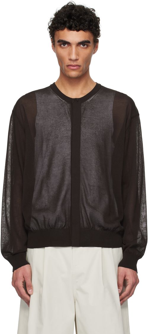 AMOMENTO Brown Sheer Round Cardigan
