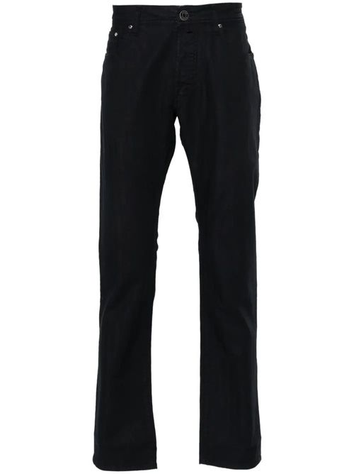 Scarf-Detail Straight Trousers — Navy