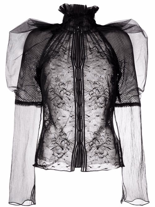 Floral-lace high-neck blouse - Black