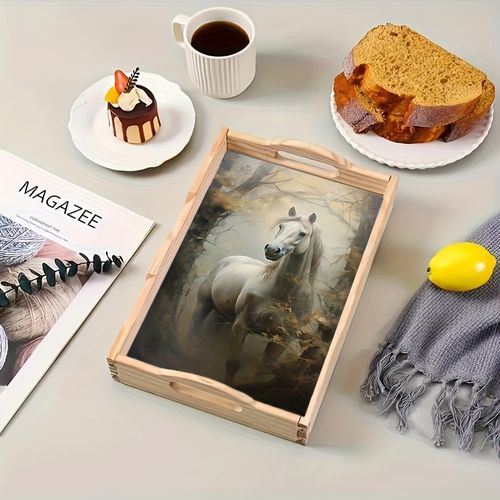 TEMU , Wooden Diy Diamond Painting Tray Set - White Horse, Craft Tools And Supplies > Mosaic Making > Diamond Painting Kits And Accessorie