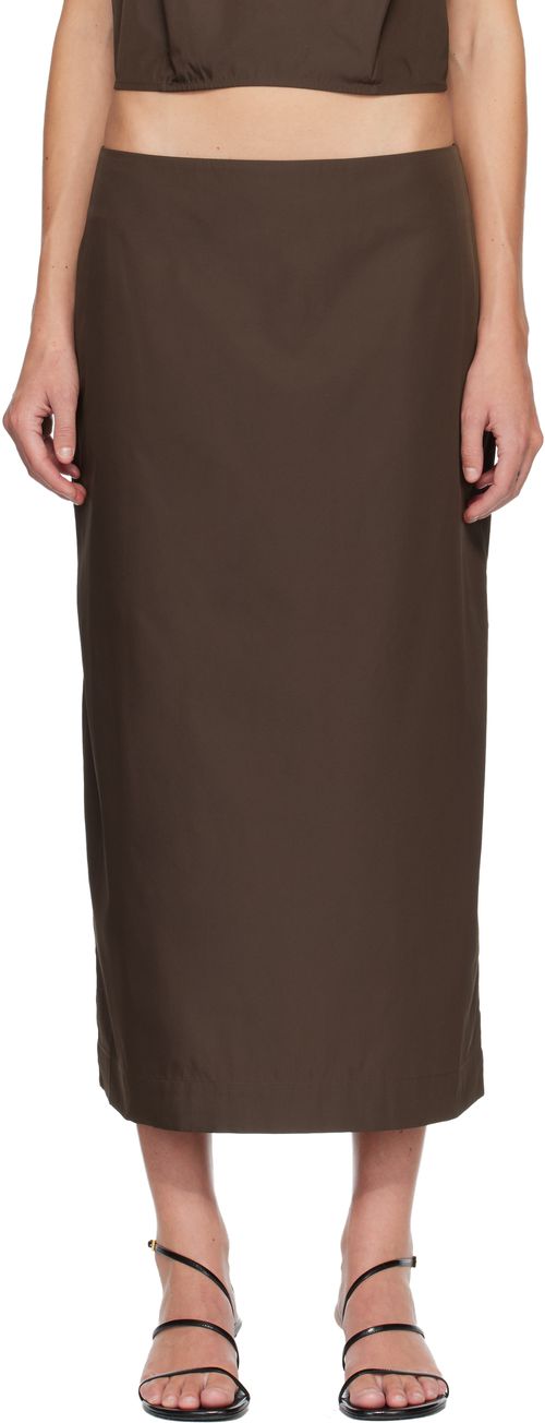 Brown Paper Taffeta Column Midi Skirt