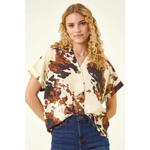 Roman Womens Cow Print Pleat Top - Multicolour