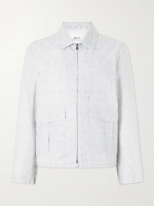 Checked Linen Zip-Up Blouson Jacket