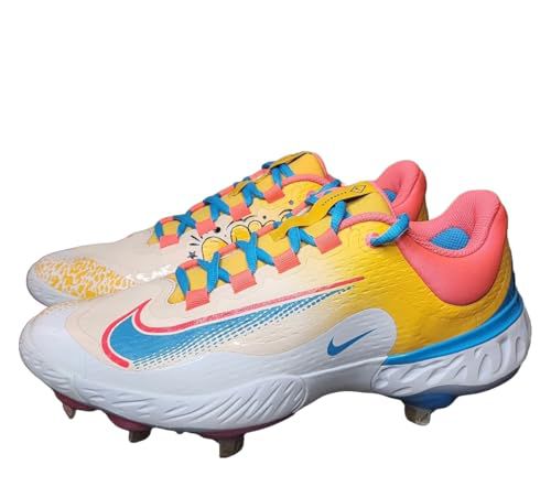 Nike Alpha Huarache Elite 4 RBI Low Men's Baseball Metal Cleats White Blue Orange Pink FZ7345-700