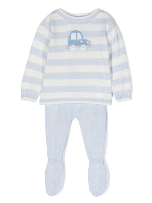 Intarsia-knit striped trouser set - Blue