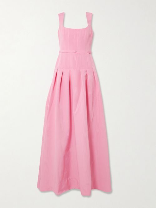 Amaro Belted Pleated Taffeta Gown - Pink